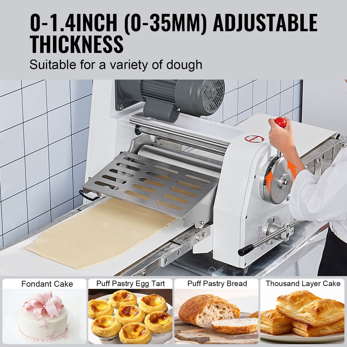 VEVOR Commercial Dough Sheeter Machine, 19.7-Inch Reversible Puff Pastry Sheeter and Fondant Roller, Electric Dough Roller 0-1.4" Adjustable Thickness, Folding Dough Sheeter for Bakeries, Pastries - DDQSJTM197INUF2ZCV1 - view 4
