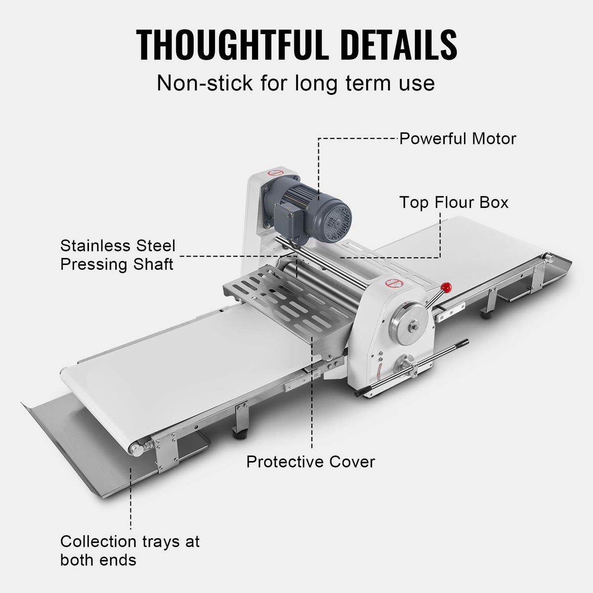 VEVOR Commercial Dough Sheeter Machine, 19.7-Inch Reversible Puff Pastry Sheeter and Fondant Roller, Electric Dough Roller 0-1.4" Adjustable Thickness, Folding Dough Sheeter for Bakeries, Pastries - DDQSJTM197INUF2ZCV1 - view 7