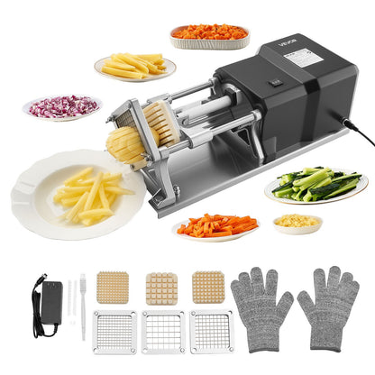 VEVOR Commercial French Fry Cutter, Stainless Steel Vegetable Fruit Chopper with 3 Replacement Blades 1/2-Inch 3/8-Inch 1/4-Inch, Electric Potato Slicer Dicer for Restaurants & Home Kitchen - DDQTJ40W3J12F37KF001V1 - view 1