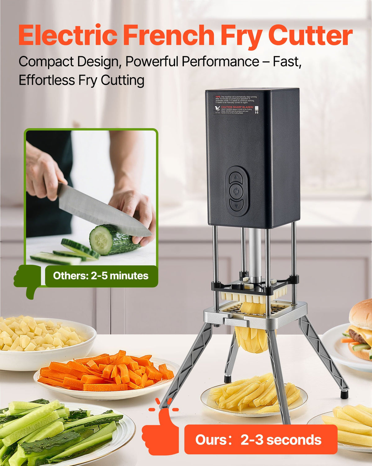 VEVOR Commercial French Fry Cutter, Stainless Steel Vegetable Fruit Chopper with 2 Replacement Blades 1/2-Inch 3/8-Inch, Electric Potato Slicer Dicer for Restaurants & Home Kitchen - DDQTJ58W2J12NKS17001V1 - view 3