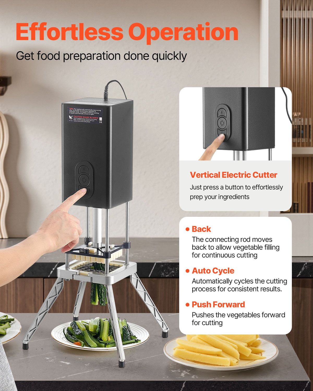 VEVOR Commercial French Fry Cutter, Stainless Steel Vegetable Fruit Chopper with 2 Replacement Blades 1/2-Inch 3/8-Inch, Electric Potato Slicer Dicer for Restaurants & Home Kitchen - DDQTJ58W2J12NKS17001V1 - view 5