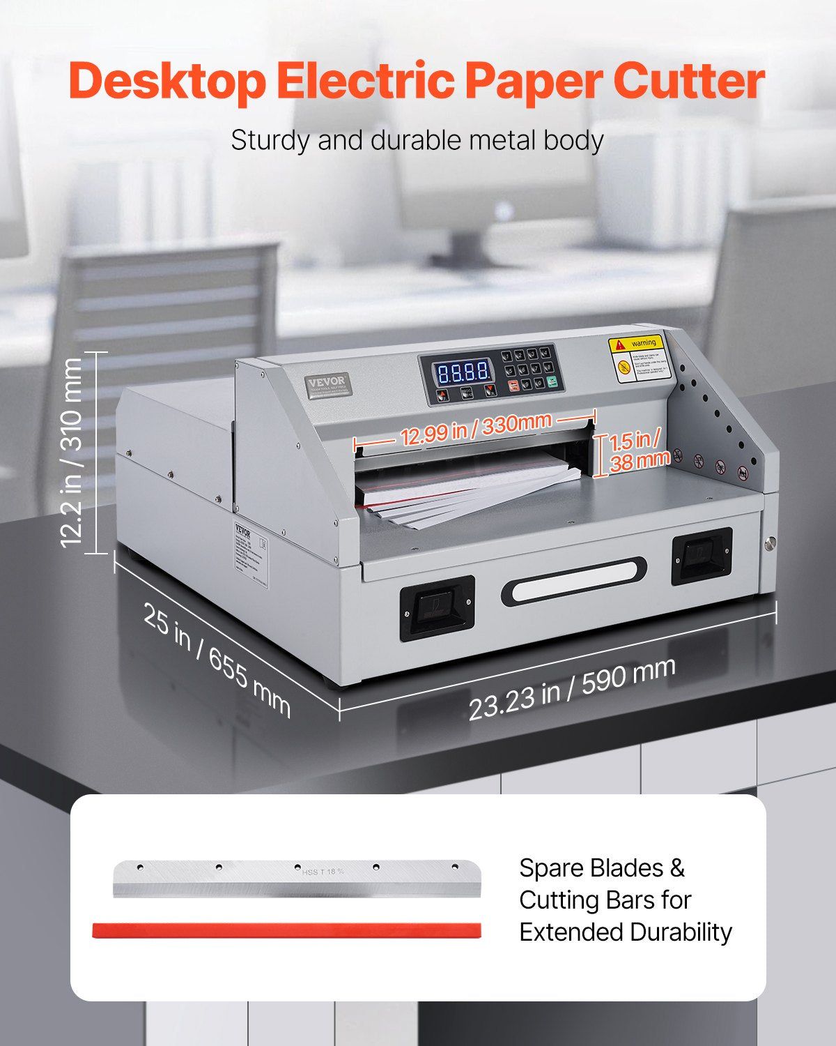 VEVOR Electric Paper Cutter, 300W Heavy Duty Paper Cutter Machine 11.8 in / 330 mm Cutting Width, 1.5 in / 38 mm Cutting Thickness, Electric Guillotine Trimmer with Casters & Infrared Function - DDQZJEKDD33096MIQ001V1 - view 3