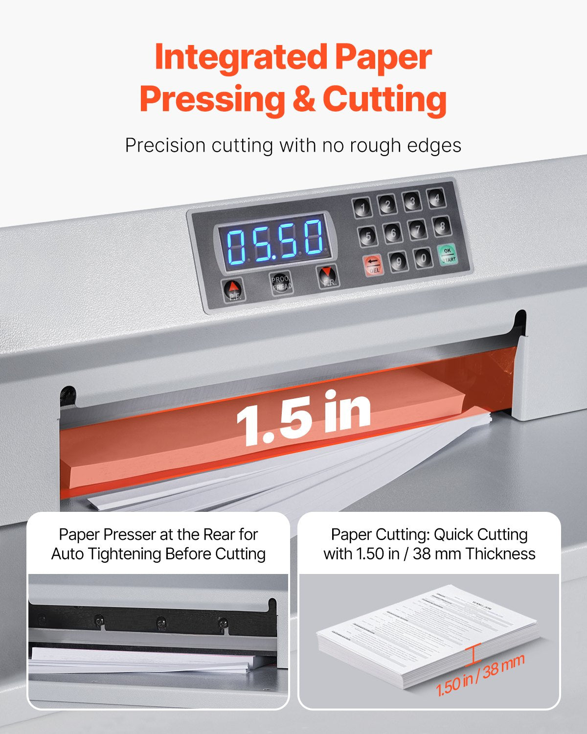 VEVOR Electric Paper Cutter, 300W Heavy Duty Paper Cutter Machine 11.8 in / 330 mm Cutting Width, 1.5 in / 38 mm Cutting Thickness, Electric Guillotine Trimmer with Casters & Infrared Function - DDQZJEKDD33096MIQ001V1 - view 5
