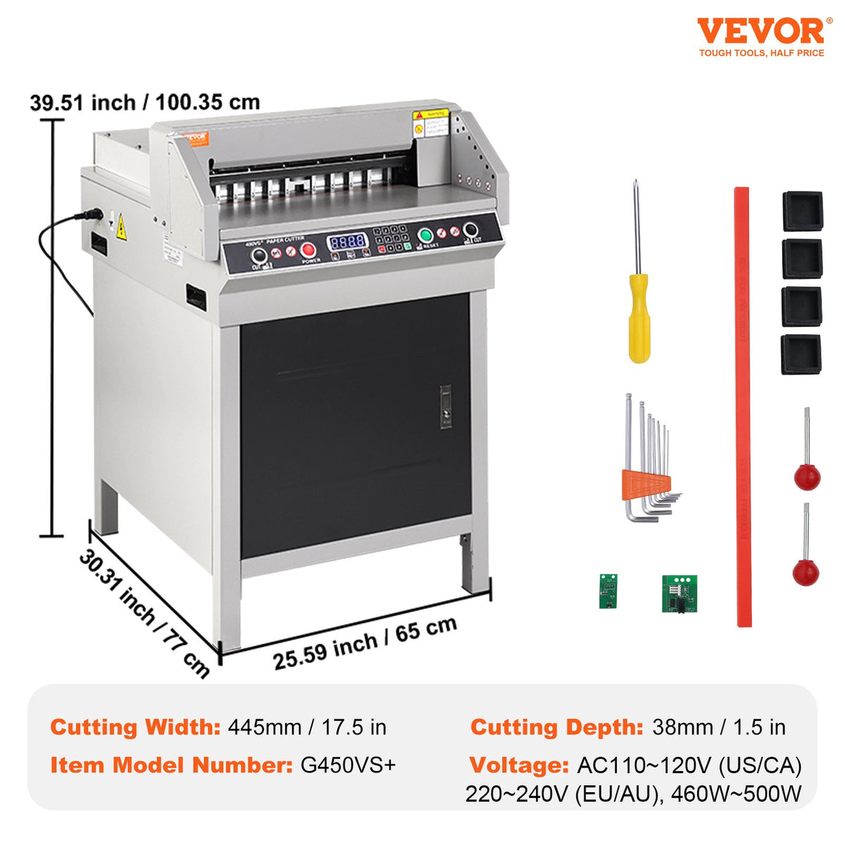 VEVOR Electric Hydraulic Paper Cutter, Heavy Duty Paper Cutter Machine, 1.57 in / 40 mm Cutting Thickness, 18 in / 457.2 mm Cutting Width, Industrial Paper Trimmer with Button Control - DDQZJEKDD450843OA001V1 - view 8