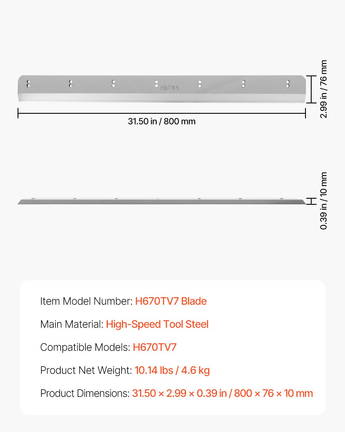 VEVOR Paper Cutter Blade, Heavy Duty Steel Blade Replacement Suitable for Professional Cutter H670TV7, Paper Trimmer Machine Spare Blade,800 x 76 x 10 mm - DDQZJEKDP80M4312G001V0 - view 8