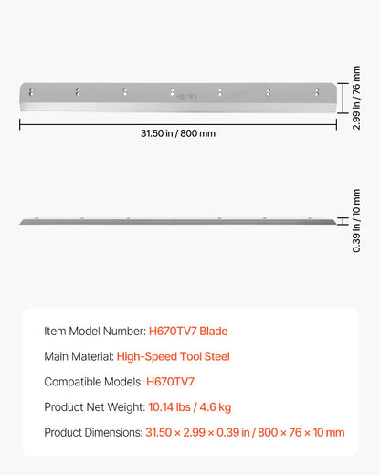 VEVOR Paper Cutter Blade, Heavy Duty Steel Blade Replacement Suitable for Professional Cutter H670TV7, Paper Trimmer Machine Spare Blade,800 x 76 x 10 mm - DDQZJEKDP80M4312G001V0 - view 8