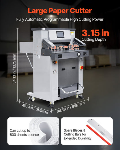 VEVOR Electric Hydraulic Paper Cutter, 2500W Heavy Duty Paper Cutter Machine 20.2 in/515 mm Cutting Width, 3.1 in/80 mm Cutting Thickness, Electric Guillotine Trimmer with Casters & Infrared Function - DDQZJEKYY5205M6AP001V1 - view 3