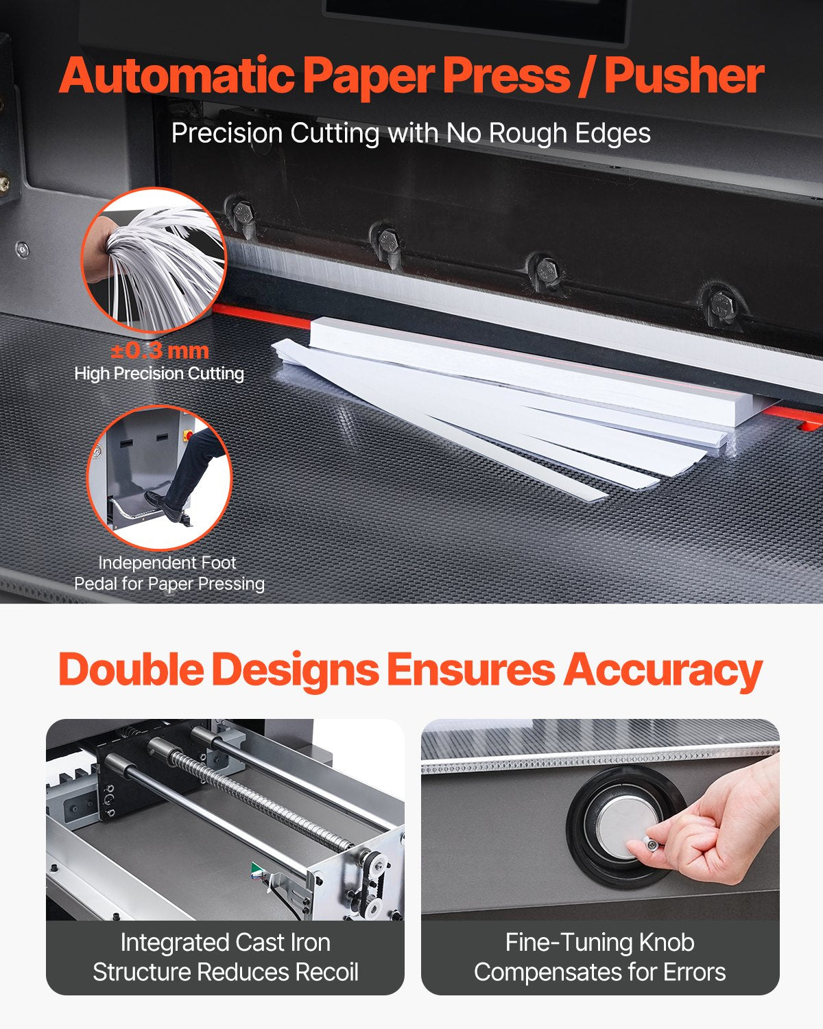 VEVOR Electric Hydraulic Paper Cutter, 2500W Heavy Duty Paper Cutter Machine 20.2 in/515 mm Cutting Width, 3.1 in/80 mm Cutting Thickness, Electric Guillotine Trimmer with Casters & Infrared Function - DDQZJEKYY5205M6AP001V1 - view 5