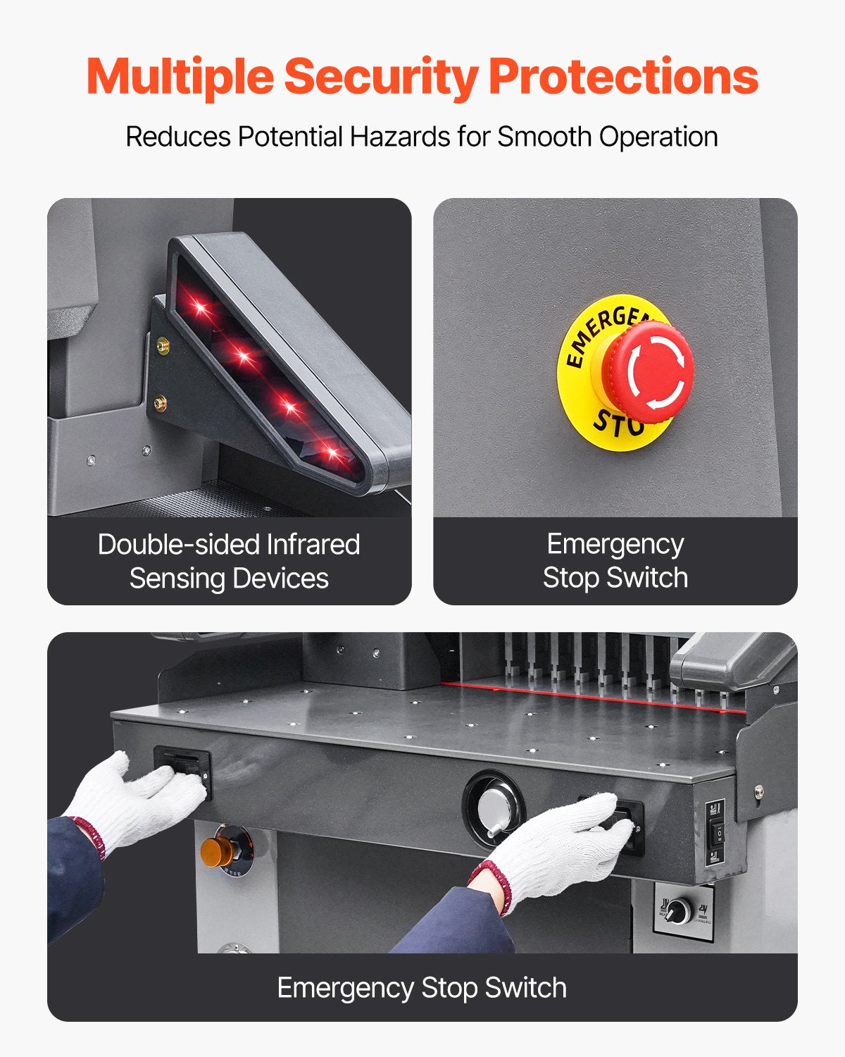 VEVOR Electric Hydraulic Paper Cutter, 2500W Heavy Duty Paper Cutter Machine 20.2 in/515 mm Cutting Width, 3.1 in/80 mm Cutting Thickness, Electric Guillotine Trimmer with Casters & Infrared Function - DDQZJEKYY5205M6AP001V1 - view 6