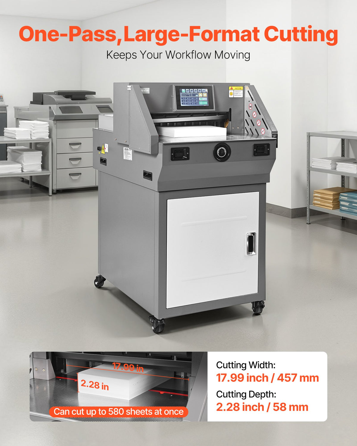 VEVOR Electric Paper Cutter, Metal Programmable Paper Cutter Machine, 17.99 inch Cutting Width, 2.28 inch Cutting Thickness, Electric Hydraulic Guillotine Trimmer with Infrared Function & Spare Blade - DDQZJSKBCKDDWXZSU001V1 - view 3
