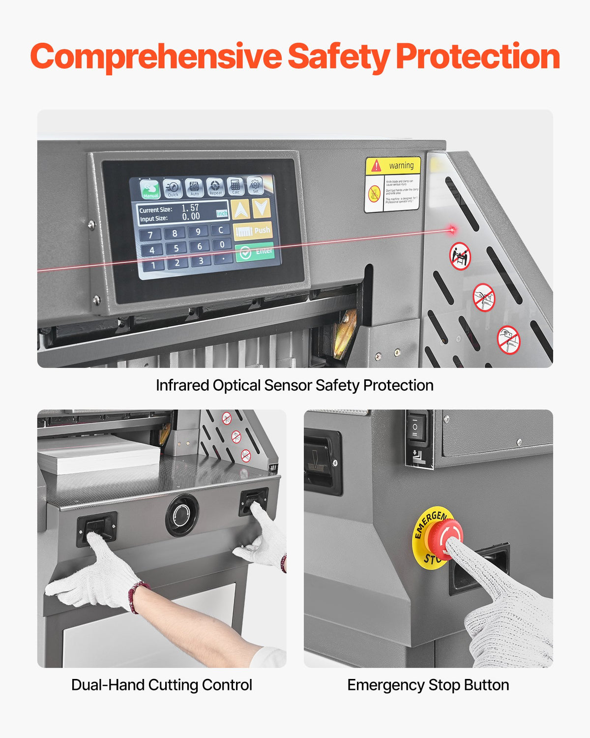 VEVOR Electric Paper Cutter, Metal Programmable Paper Cutter Machine, 17.99 inch Cutting Width, 2.28 inch Cutting Thickness, Electric Hydraulic Guillotine Trimmer with Infrared Function & Spare Blade - DDQZJSKBCKDDWXZSU001V1 - view 6