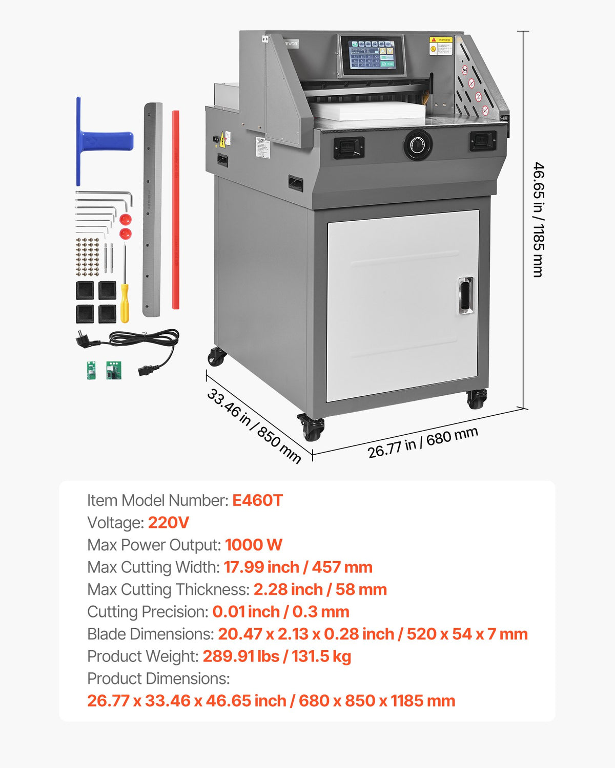VEVOR Electric Paper Cutter, Metal Programmable Paper Cutter Machine, 17.99 inch Cutting Width, 2.28 inch Cutting Thickness, Electric Hydraulic Guillotine Trimmer with Infrared Function & Spare Blade - DDQZJSKBCKDDWXZSU001V1 - view 8