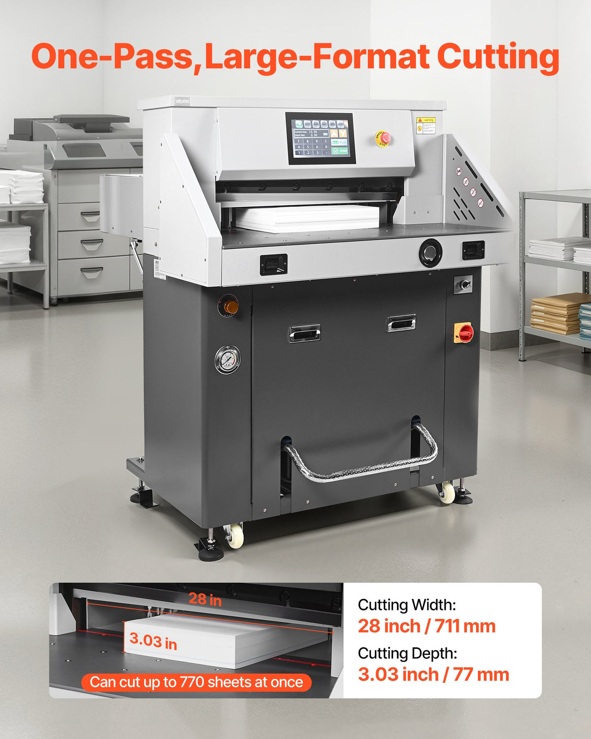 VEVOR Electric Paper Cutter, Metal Hydraulic Paper Cutter Machine, 28 inch Cutting Width, 3.03 inch Cutting Thickness, Large Size Electric Guillotine Trimmer with Infrared Function and Spare Blade - DDQZJSKYYQZJ7MC5P001V1 - view 3