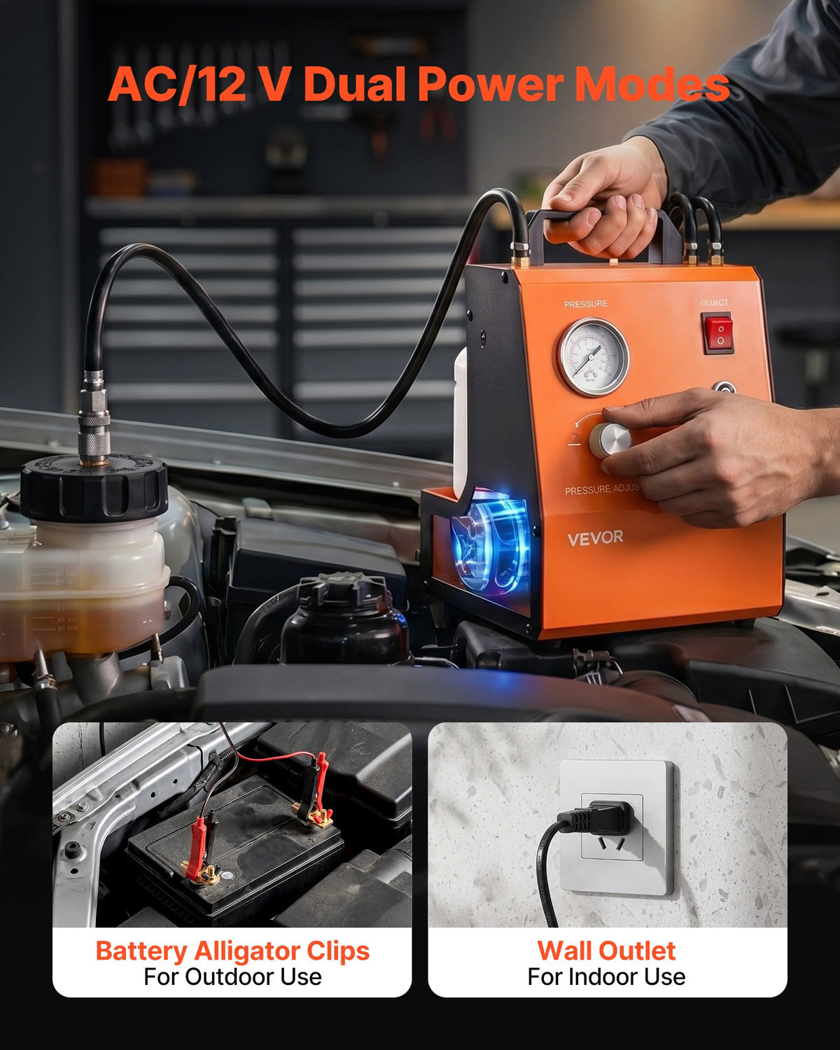 VEVOR Electric Brake Bleeder Kit, 120V Automatic Brake Fluid Bleeding Kit with 7 Master Cylinder Adapters & Dual Power Supplies, 0.6 - 3 Bar Brake Pressure Bleeder Pump Fits Most Passenger Vehicles - DDSCCYGHTJMGPAR1C002V1 - view 6