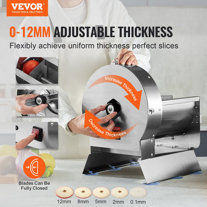 VEVOR Electric Vegetable Slicer, 0-0.5"/0-12mm Thickness Adjustable Commercial Slicer Machine, Convertible to Manual, Stainless Steel Food Cutter Slicing Machine, for Potato, Lemon, Tomato, Apple - DDSCQPJBXG00D1ME3V1 - view 3