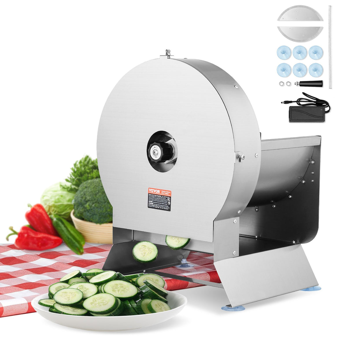 VEVOR Electric Vegetable Slicer, 0-0.5"/0-12mm Thickness Adjustable Commercial Slicer Machine, Convertible to Manual, Stainless Steel Food Cutter Slicing Machine, Large Feed Port for Potato, Tomato - DDSCQPJBXG133TSLKV1 - view 1