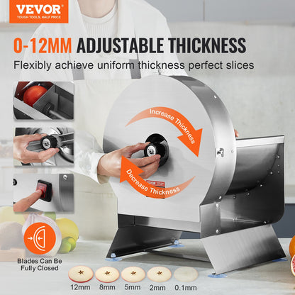 VEVOR Electric Vegetable Slicer, 0-0.5"/0-12mm Thickness Adjustable Commercial Slicer Machine, Convertible to Manual, Stainless Steel Food Cutter Slicing Machine, Large Feed Port for Potato, Tomato - DDSCQPJBXG133TSLKV1 - view 3