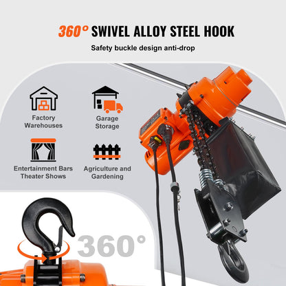 VEVOR Electric Chain Hoist, 2200 lbs Load, 20 ft Lifting Height, 6.9 ft/min Speed, 120V, Single Phase Overhead Crane with Chain, 328 ft Wireless & 15 ft Wired Remote Control for Garage, Shop, and Home - DDSHLHLDXD11B2PV9V1 - view 7