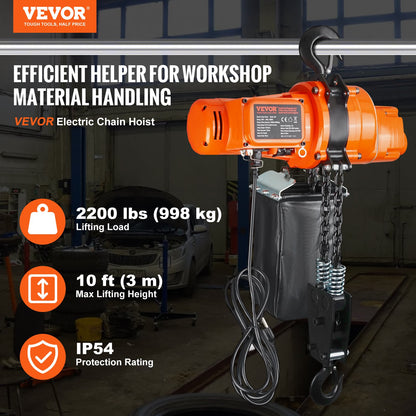 VEVOR Electric Chain Hoist, 2200 lbs Load Capacity, 10 ft Lifting Height, 6.9 ft/min Speed, 120V, Single Phase Overhead Crane with Chain, 10 ft Wired Remote Control for Garage, Shop, Hotel, and Home - DDSHLHLDXD11P0U2TV1 - view 3