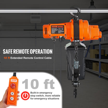 VEVOR Electric Chain Hoist, 2200 lbs Load Capacity, 10 ft Lifting Height, 6.9 ft/min Speed, 120V, Single Phase Overhead Crane with Chain, 10 ft Wired Remote Control for Garage, Shop, Hotel, and Home - DDSHLHLDXD11P0U2TV1 - view 5