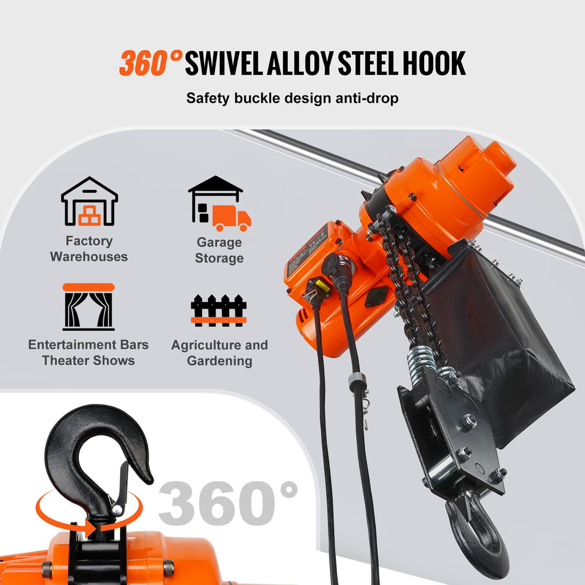 VEVOR Electric Chain Hoist, 2200 lbs Load Capacity, 10 ft Lifting Height, 6.9 ft/min Speed, 120V, Single Phase Overhead Crane with Chain, 10 ft Wired Remote Control for Garage, Shop, Hotel, and Home - DDSHLHLDXD11P0U2TV1 - view 7