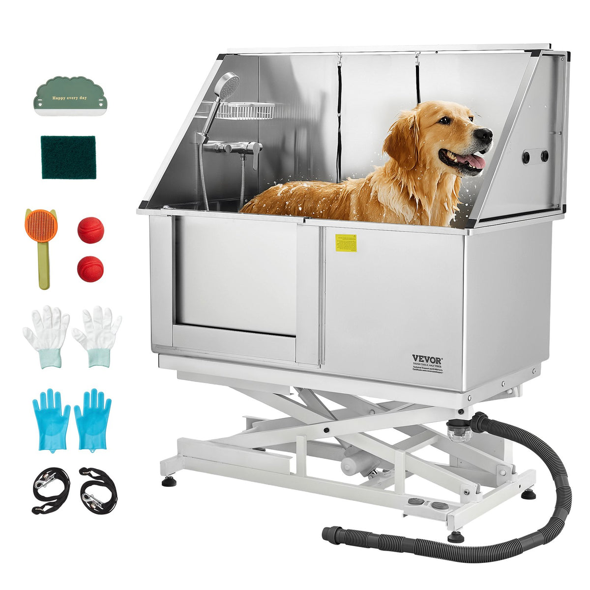 VEVOR Electric Lift Dog Washing Station, 50 inch Professional Stainless Steel Pet Grooming Tub w/ PE Water Filter Board, Faucet & Showerhead Dog Bathtub Washing Sink for Multiple Pets (Left Door) - DDSJBXGCWYG5O3GV7V1 - view 1