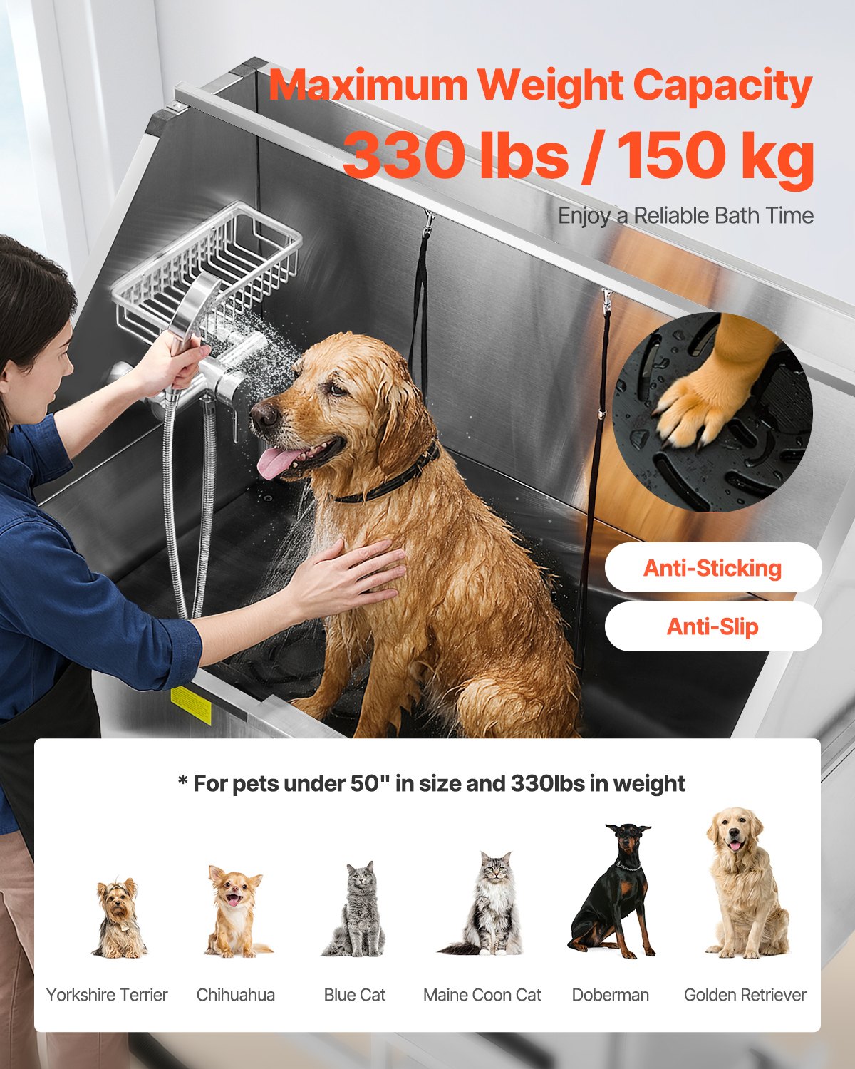 VEVOR Electric Lift Dog Washing Station, 50 inch Professional Stainless Steel Pet Grooming Tub w/ PE Water Filter Board, Faucet & Showerhead Dog Bathtub Washing Sink for Multiple Pets (Left Door) - DDSJBXGCWYG5O3GV7V1 - view 5
