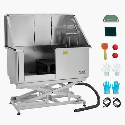 VEVOR Electric Lift Dog Washing Station, 50 inch Professional Stainless Steel Pet Grooming Tub w/ PE Water Filter Board, Faucet & Showerhead Dog Bathtub Washing Sink for Multiple Pets (Left Door) - DDSJBXGCWYG5O3GV7V1 - view 10