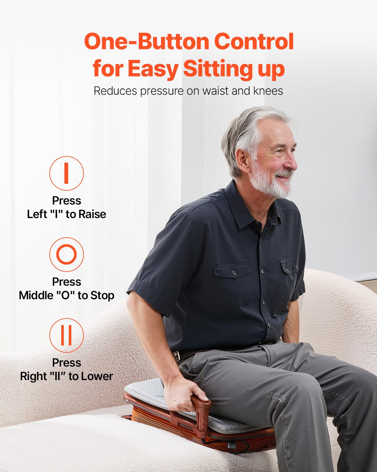 VEVOR Electric Seat Assist Lifting Cushion, 200lb Capacity, up to 34° Chair Lift Assist Device, with One-Button Control & Dual Power Options, Portable Lifting Seat with Carry Handle, for Sofa Bed Car - DDSJQBQSJZD4S4KD5001V1 - view 3