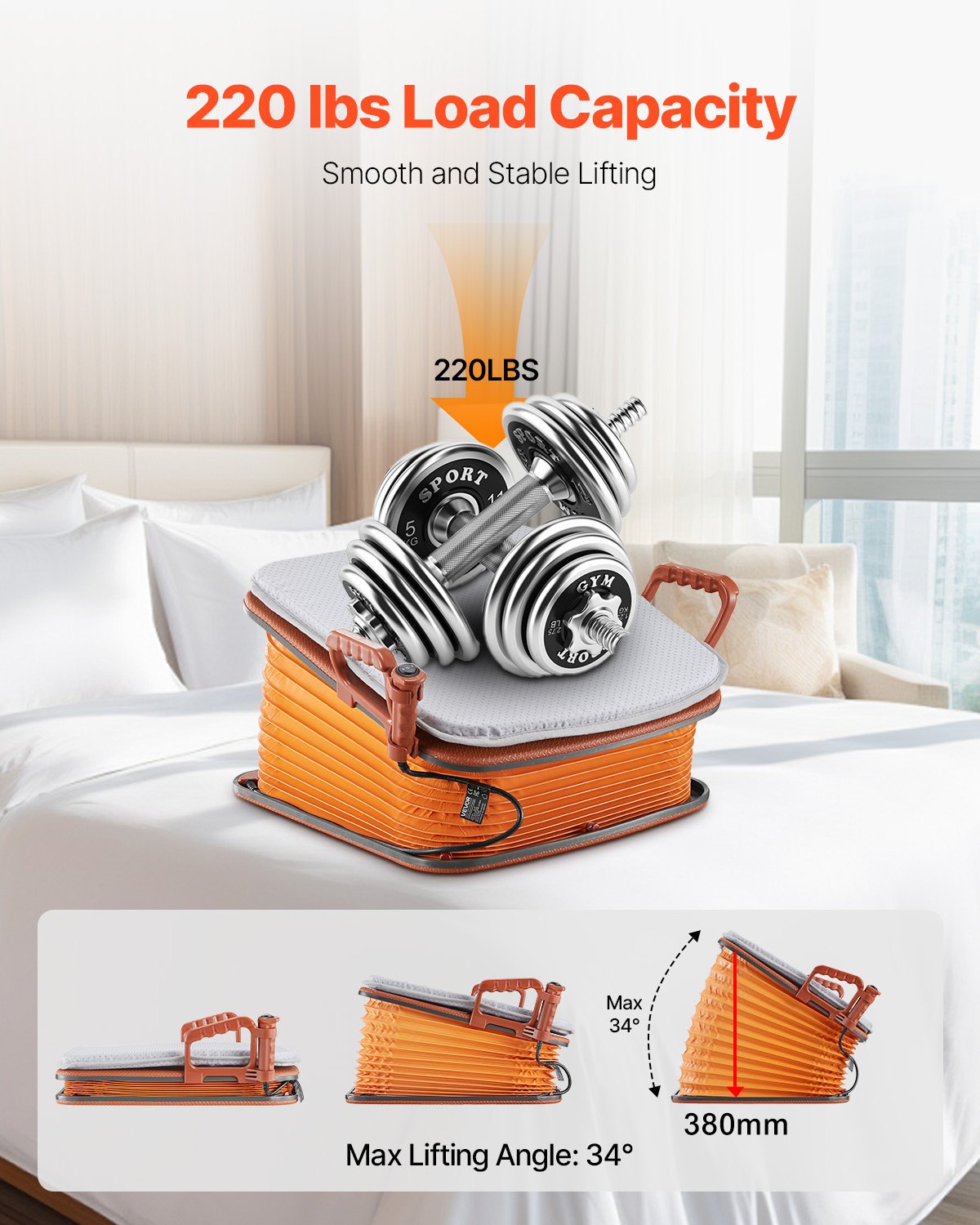 VEVOR Electric Seat Assist Lifting Cushion, 200lb Capacity, up to 34° Chair Lift Assist Device, with One-Button Control & Dual Power Options, Portable Lifting Seat with Carry Handle, for Sofa Bed Car - DDSJQBQSJZD4S4KD5001V1 - view 5