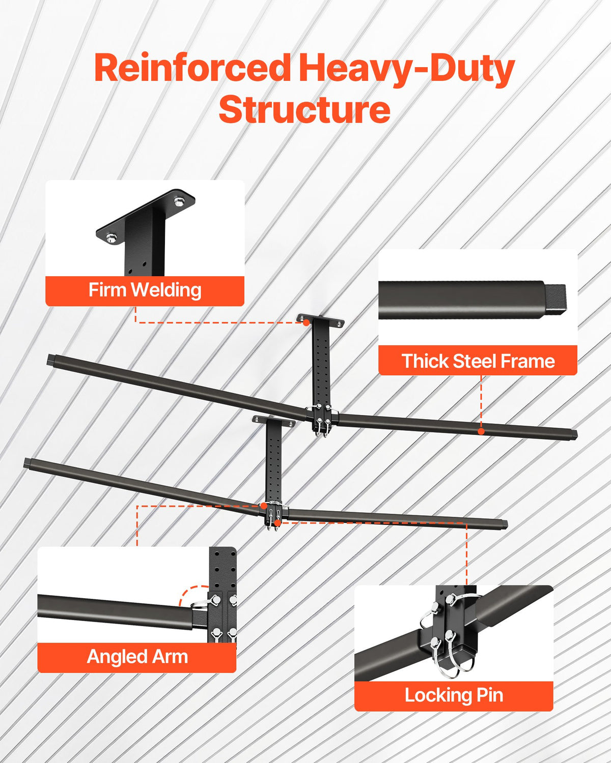 VEVOR Kayak Storage Rack for 2 Kayaks, Holds Up to 250 lbs, Heavy Duty Adjustable Ceiling Rack for Garage Ceiling Mount, Overhead Garage Storage Hanger for Canoe, Ladder, SUP, Surfboard & Paddleboard - DDSPHTZJ2S00BED1F001V0 - view 5