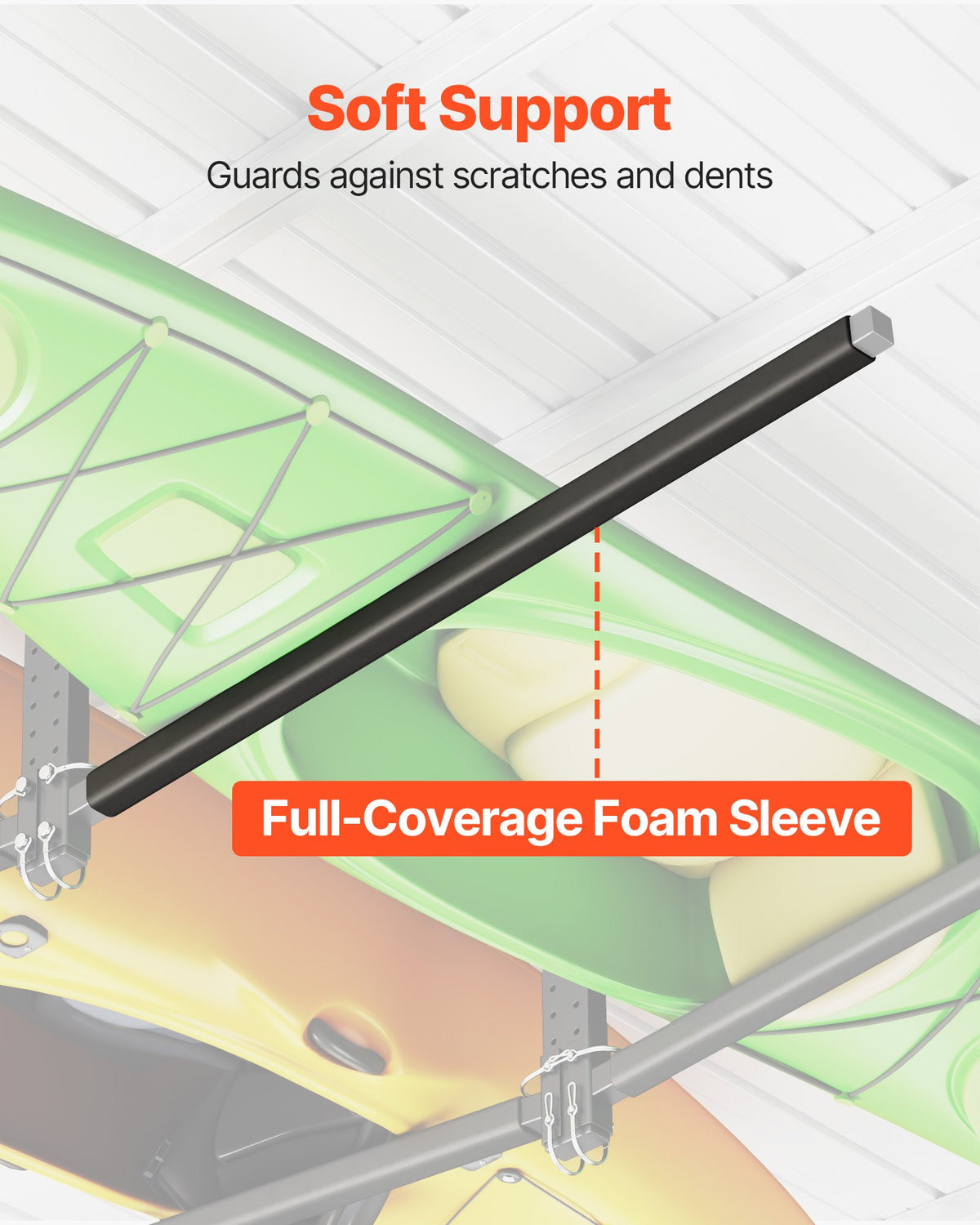 VEVOR Kayak Storage Rack for 2 Kayaks, Holds Up to 250 lbs, Heavy Duty Adjustable Ceiling Rack for Garage Ceiling Mount, Overhead Garage Storage Hanger for Canoe, Ladder, SUP, Surfboard & Paddleboard - DDSPHTZJ2S00BED1F001V0 - view 6