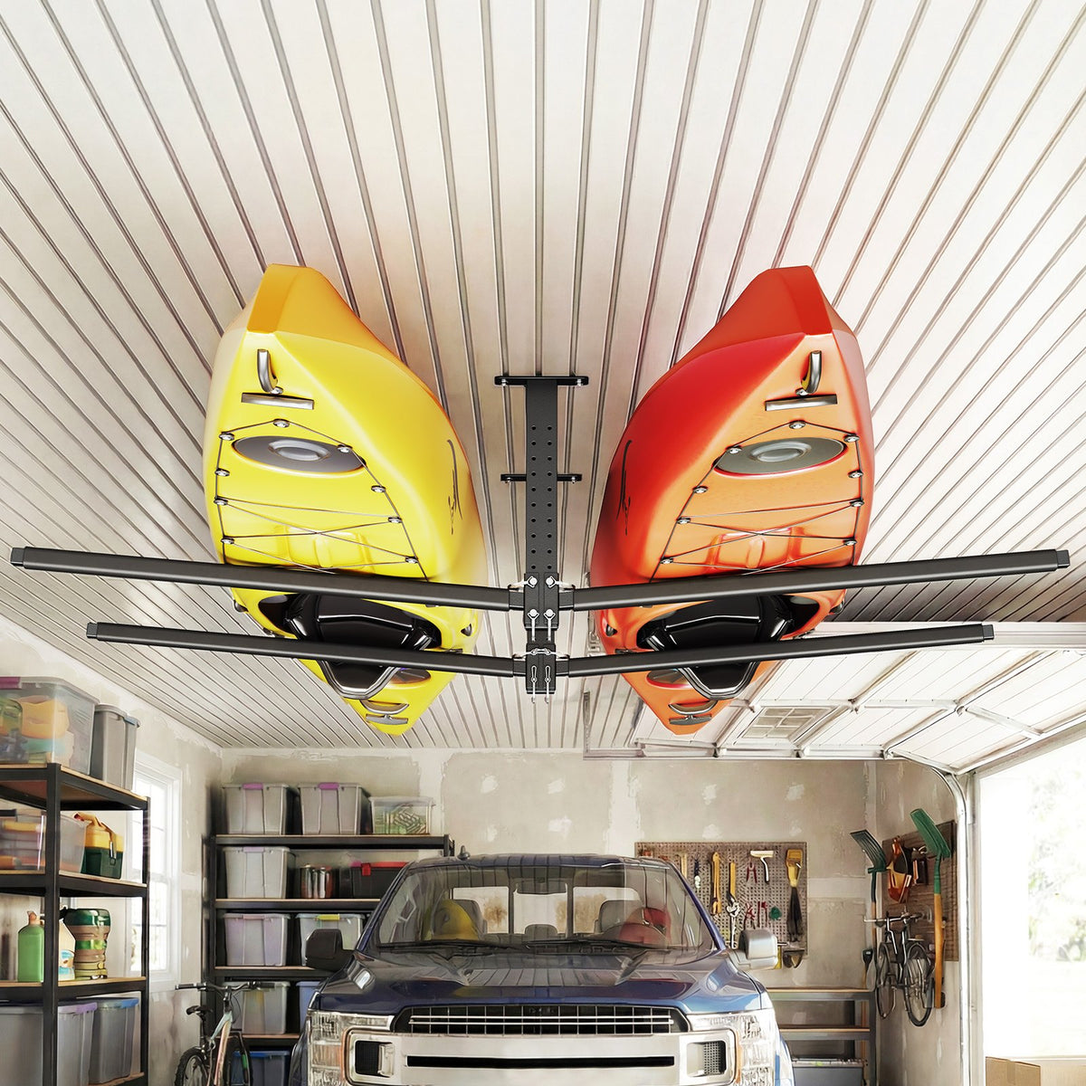 VEVOR Kayak Storage Rack for 2 Kayaks, Holds Up to 250 lbs, Heavy Duty Adjustable Ceiling Rack for Garage Ceiling Mount, Overhead Garage Storage Hanger for Canoe, Ladder, SUP, Surfboard & Paddleboard - DDSPHTZJ2S00BED1F001V0 - view 9
