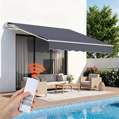 VEVOR Electric Retractable Awning, 9.8' x 8.2' Motorized Patio Awning, Sunshade Shelter with Remote Controller & Manual Crank Handle, Waterproof Polyester Fabric for Outdoor Deck, Balcony, Yard, Gray - DDSSSZYPDDSD74DRR001V1 - view 1