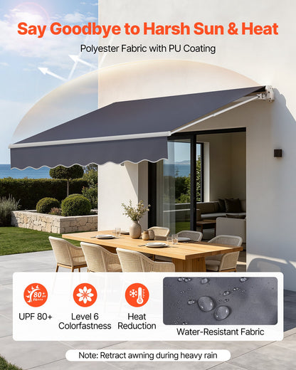 VEVOR Electric Retractable Awning, 9.8' x 8.2' Motorized Patio Awning, Sunshade Shelter with Remote Controller & Manual Crank Handle, Waterproof Polyester Fabric for Outdoor Deck, Balcony, Yard, Gray - DDSSSZYPDDSD74DRR001V1 - view 4