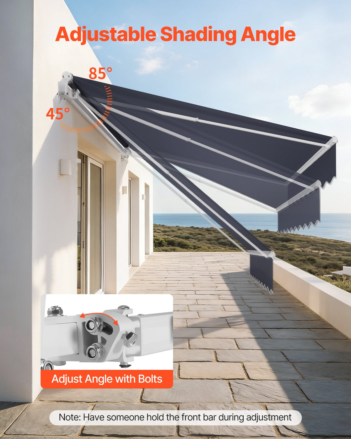 VEVOR Electric Retractable Awning, 9.8' x 8.2' Motorized Patio Awning, Sunshade Shelter with Remote Controller & Manual Crank Handle, Waterproof Polyester Fabric for Outdoor Deck, Balcony, Yard, Gray - DDSSSZYPDDSD74DRR001V1 - view 7