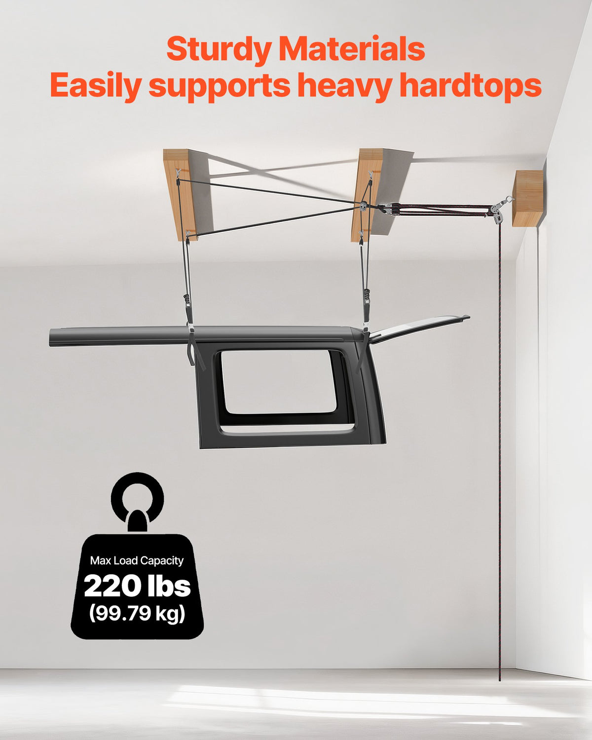 VEVOR Hard Top Remover Lift, 220 lbs, Jeep Hardtop Removal Storage Roof Hoist with Anti-Drop System, Easy One-Person Operation, Supports 8-16 in Ceiling, for 2-Door & 4-Door Jeep Wrangler JK JL & Ford - DDSYDCXXTSDS7R617001V0 - view 4