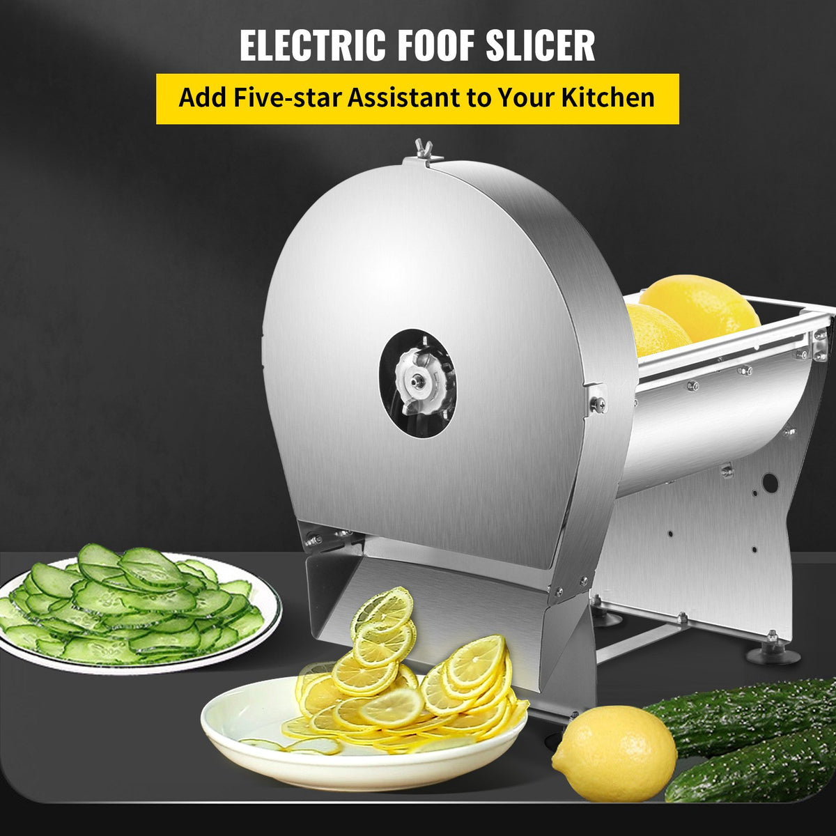 VEVOR Electric Food Slicer, 10In Manual Vegetable Fruit Slicer, 0-0.4 In Adjustable Thickness Fruit Slicer Machine with Removable Stainless Steel Blade, Non-Slip Feet Commercial Fo - DDSYSCQPJMC7JI9B7V1 - view 2