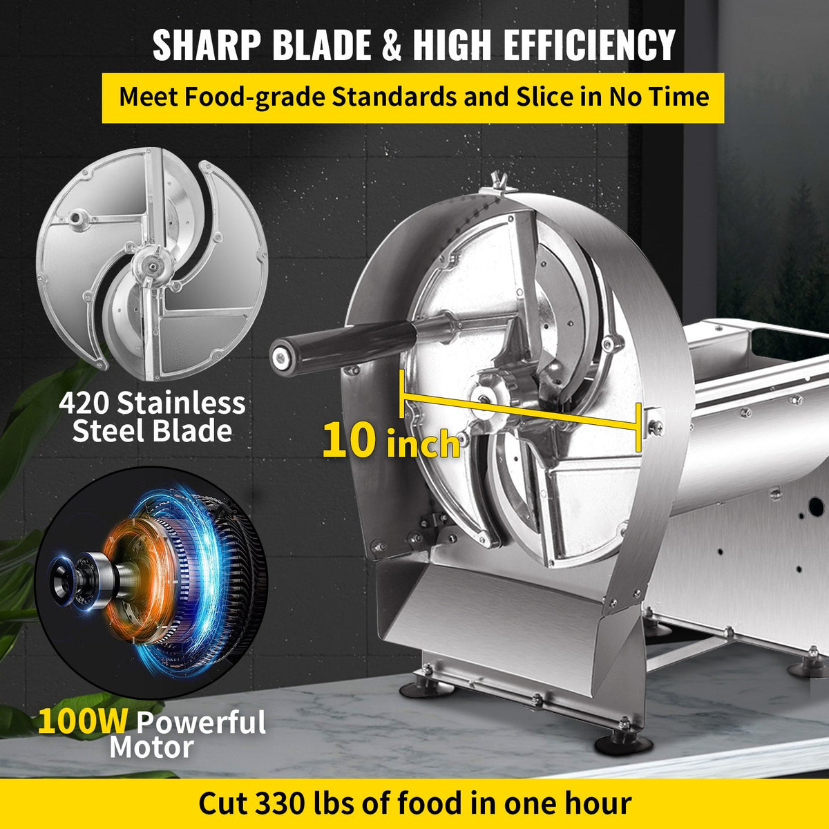 VEVOR Electric Food Slicer, 10In Manual Vegetable Fruit Slicer, 0-0.4 In Adjustable Thickness Fruit Slicer Machine with Removable Stainless Steel Blade, Non-Slip Feet Commercial Fo - DDSYSCQPJMC7JI9B7V1 - view 3