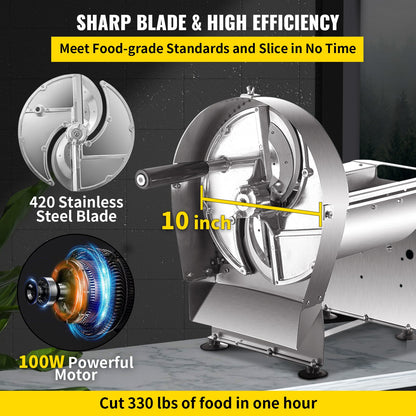 VEVOR Electric Food Slicer, 10In Manual Vegetable Fruit Slicer, 0-0.4 In Adjustable Thickness Fruit Slicer Machine with Removable Stainless Steel Blade, Non-Slip Feet Commercial Fo - DDSYSCQPJMC7JI9B7V1 - view 3