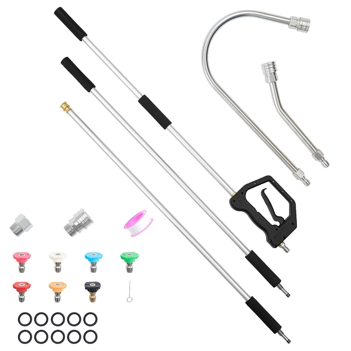 VEVOR 9 FT Pressure Washer Telescoping Wand, 3-Section with Power Washer Extension Wands, 7 Nozzles, Hose Adapter, Support Belt, Storage Bag, 4000 PSI Telescopic Gutter Cleaner for High Cleaning - DDSYZG30INCHRPGW8001V0 - view 1