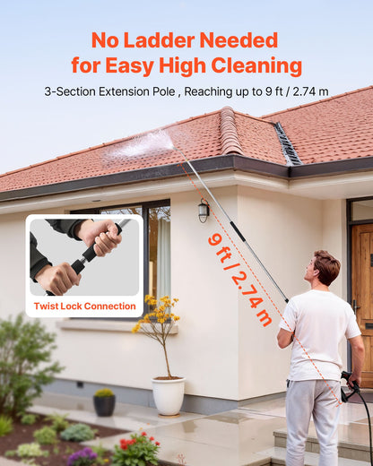 VEVOR 9 FT Pressure Washer Telescoping Wand, 3-Section with Power Washer Extension Wands, 7 Nozzles, Hose Adapter, Support Belt, Storage Bag, 4000 PSI Telescopic Gutter Cleaner for High Cleaning - DDSYZG30INCHRPGW8001V0 - view 3