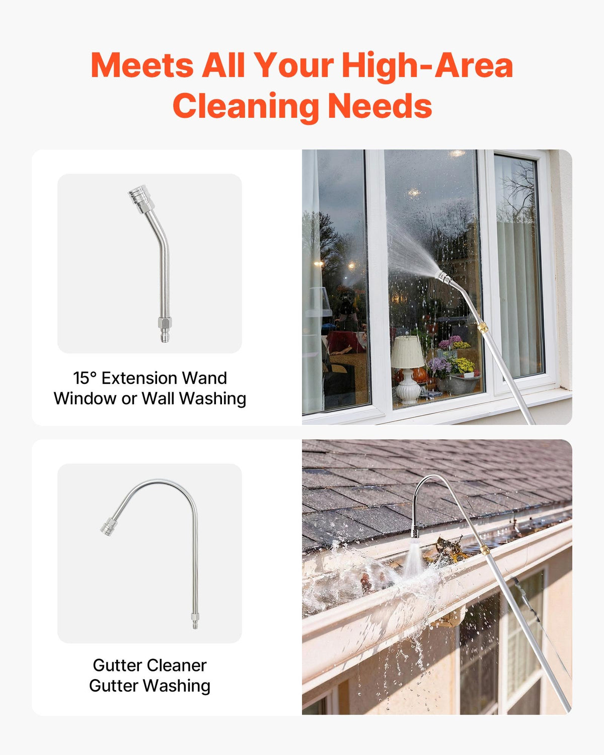 VEVOR 9 FT Pressure Washer Telescoping Wand, 3-Section with Power Washer Extension Wands, 7 Nozzles, Hose Adapter, Support Belt, Storage Bag, 4000 PSI Telescopic Gutter Cleaner for High Cleaning - DDSYZG30INCHRPGW8001V0 - view 5