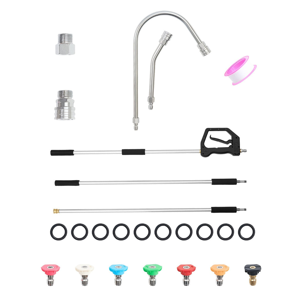 VEVOR 9 FT Pressure Washer Telescoping Wand, 3-Section with Power Washer Extension Wands, 7 Nozzles, Hose Adapter, Support Belt, Storage Bag, 4000 PSI Telescopic Gutter Cleaner for High Cleaning - DDSYZG30INCHRPGW8001V0 - view 10