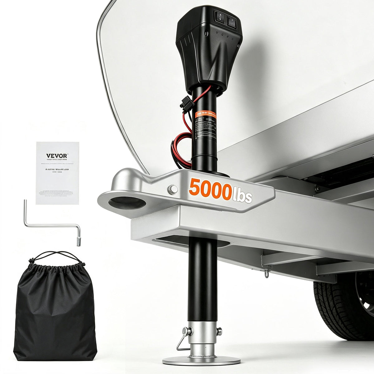 VEVOR Electric Trailer Jack, 5000 lbs, Heavy Duty RV Electric Power Tongue Jack with 2 Way Connector, Manual Crank Handle & Weatherproof Jack Cover, 10"-28.3" Lift, for RVs, Trailers & Campers, Black - DDTCQJDDDKCG9J9JZV9 - view 1