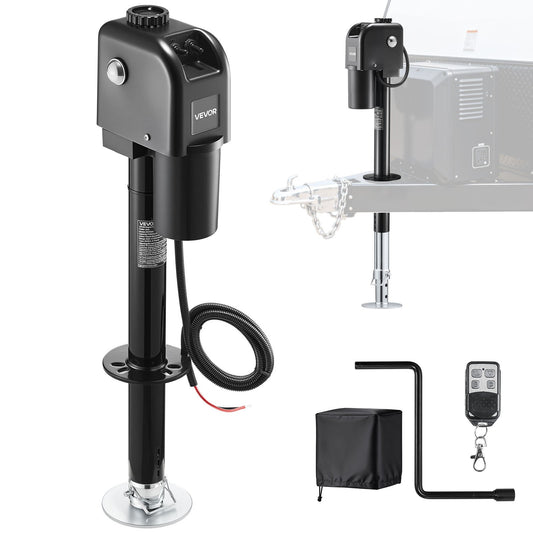 VEVOR Electric Trailer Jack, 7500 lbs Capacity, Electric Power Tongue Jack with Waterproof Protective Cover & LED Light for Travel Trailer, Camper, RV, 9.84-27.84 in Lift, 12V DC with Wiring, Black - DDTCQJDDDKDYQAYKZ001V9 - view 1