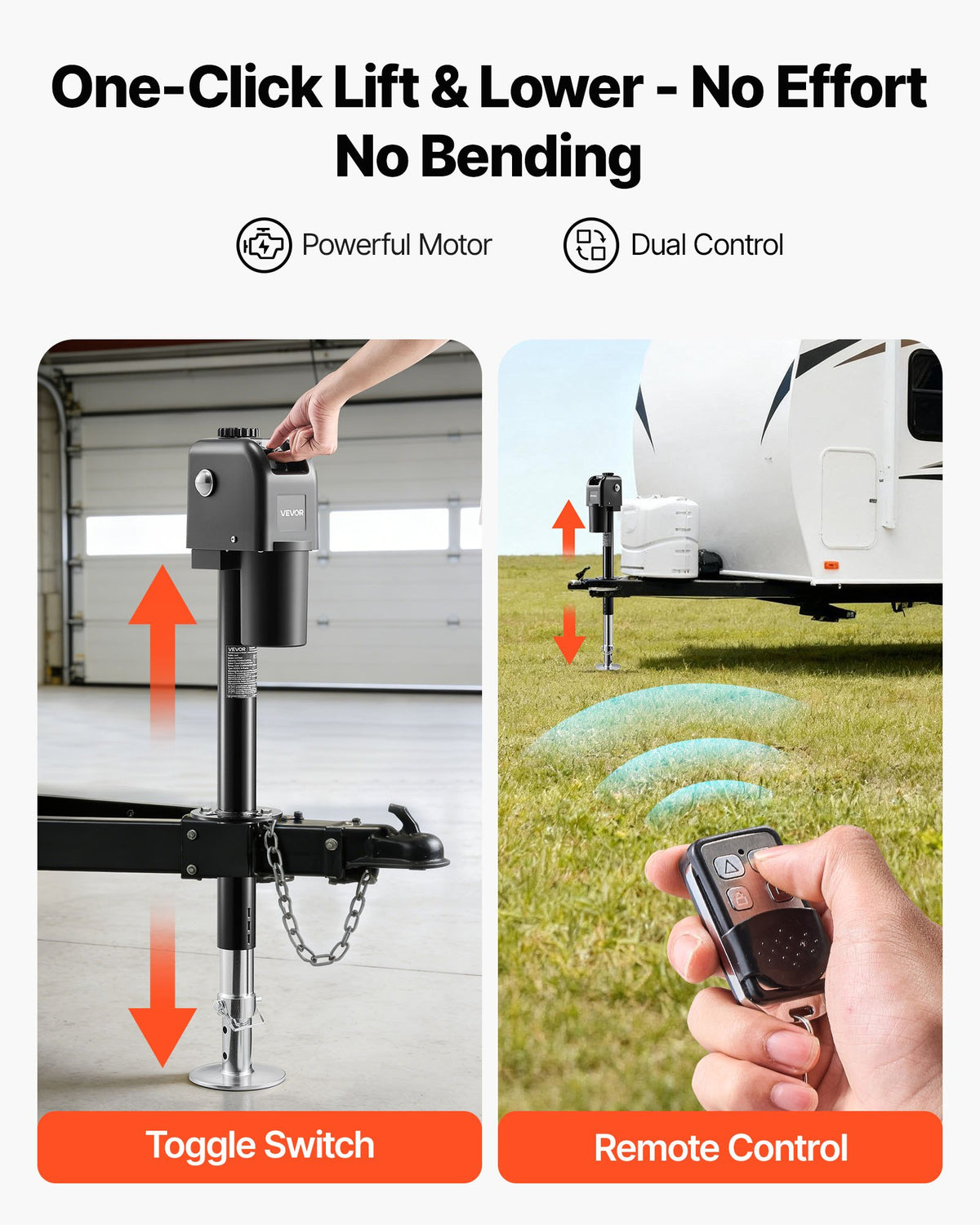 VEVOR Electric Trailer Jack, 7500 lbs Capacity, Electric Power Tongue Jack with Waterproof Protective Cover & LED Light for Travel Trailer, Camper, RV, 9.84-27.84 in Lift, 12V DC with Wiring, Black - DDTCQJDDDKDYQAYKZ001V9 - view 4