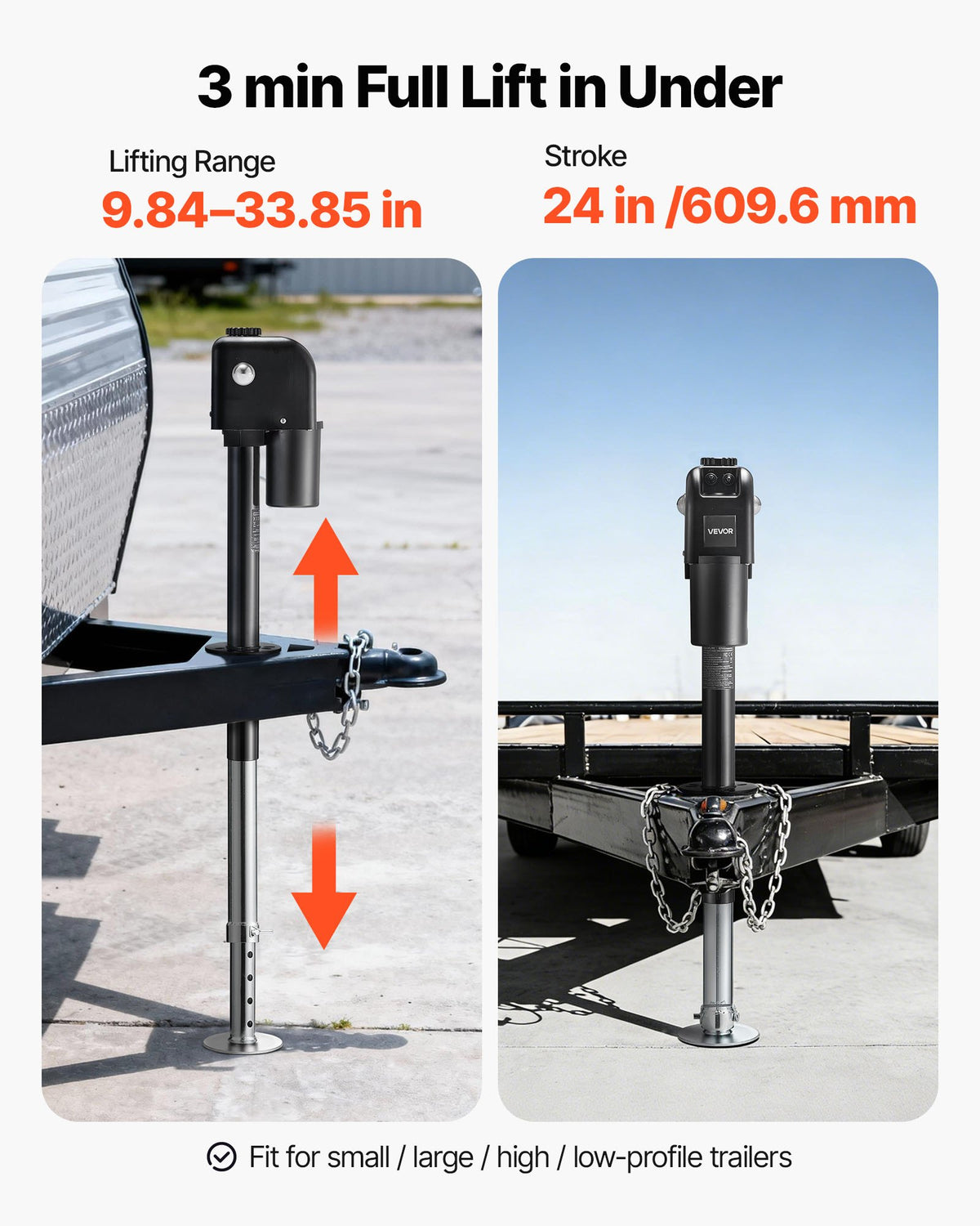 VEVOR Electric Trailer Jack, 7500 lbs Capacity, Electric Power Tongue Jack with Waterproof Protective Cover & LED Light for Travel Trailer, Camper, RV, 9.84-27.84 in Lift, 12V DC with Wiring, Black - DDTCQJDDDKDYQAYKZ001V9 - view 5