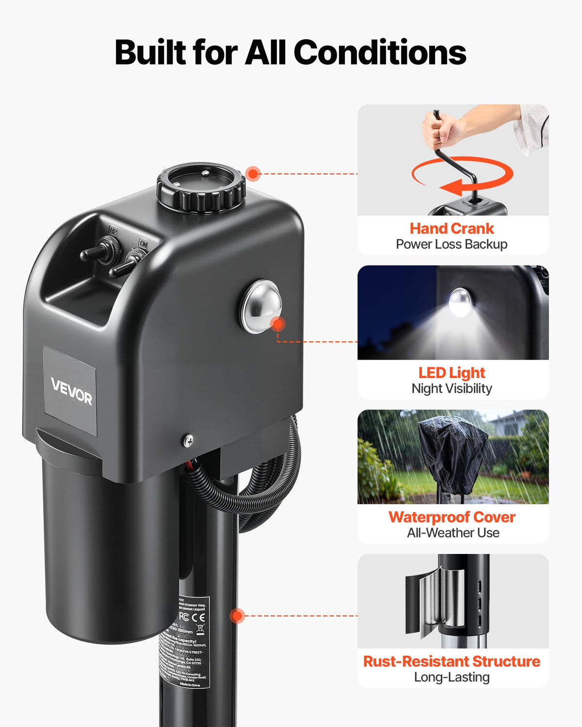 VEVOR Electric Trailer Jack, 7500 lbs Capacity, Electric Power Tongue Jack with Waterproof Protective Cover & LED Light for Travel Trailer, Camper, RV, 9.84-27.84 in Lift, 12V DC with Wiring, Black - DDTCQJDDDKDYQAYKZ001V9 - view 7