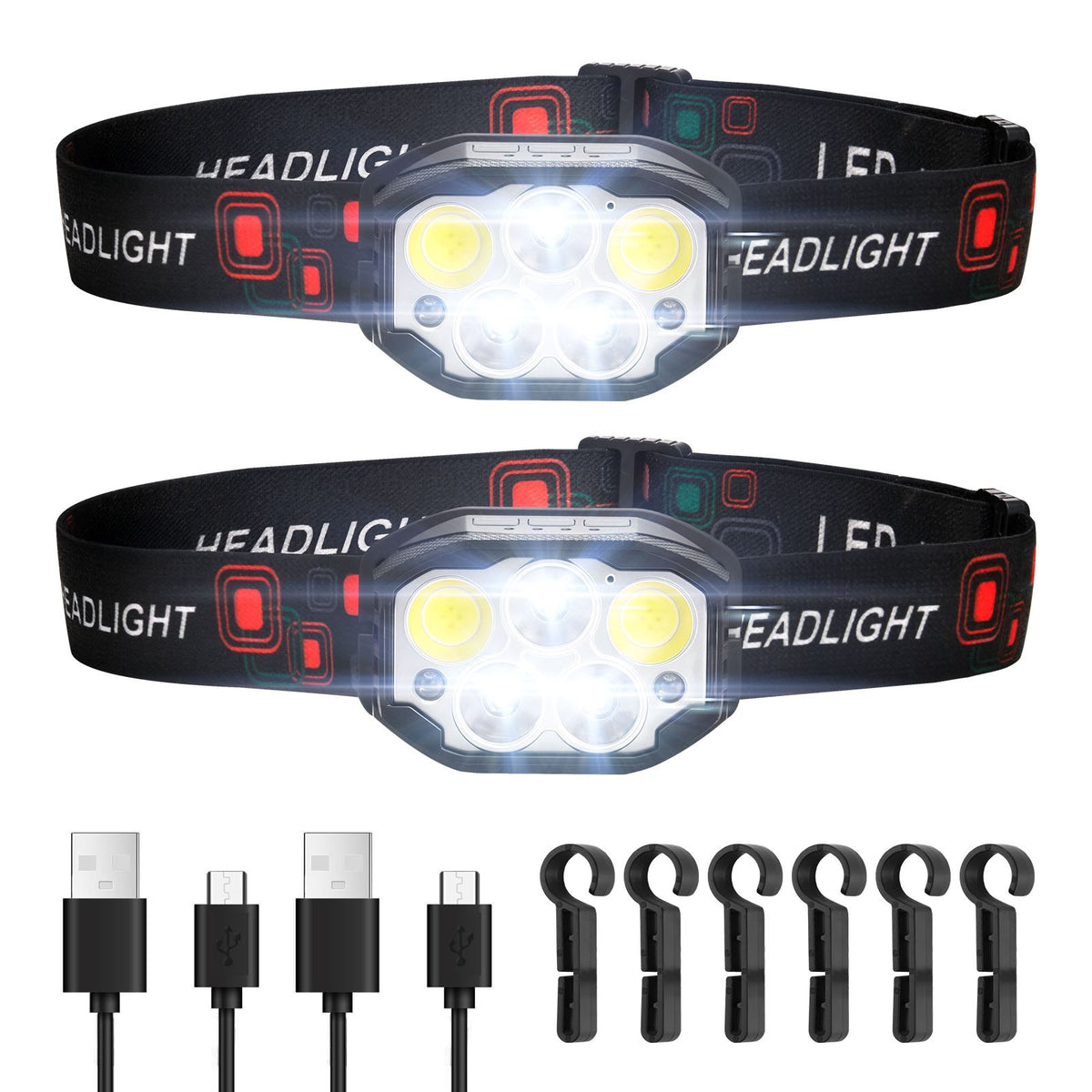 VEVOR 2 Pack Headlamps, Bright LED Rechargeable Headlight, Lightweight Head Flashlight with 12 Lighting Modes & Motion Sensor, Adjustable Headband, Head Lamps for Camping, Running, Hiking, Fishing - DDTD2GCD0000Q99SE001V9 - view 1